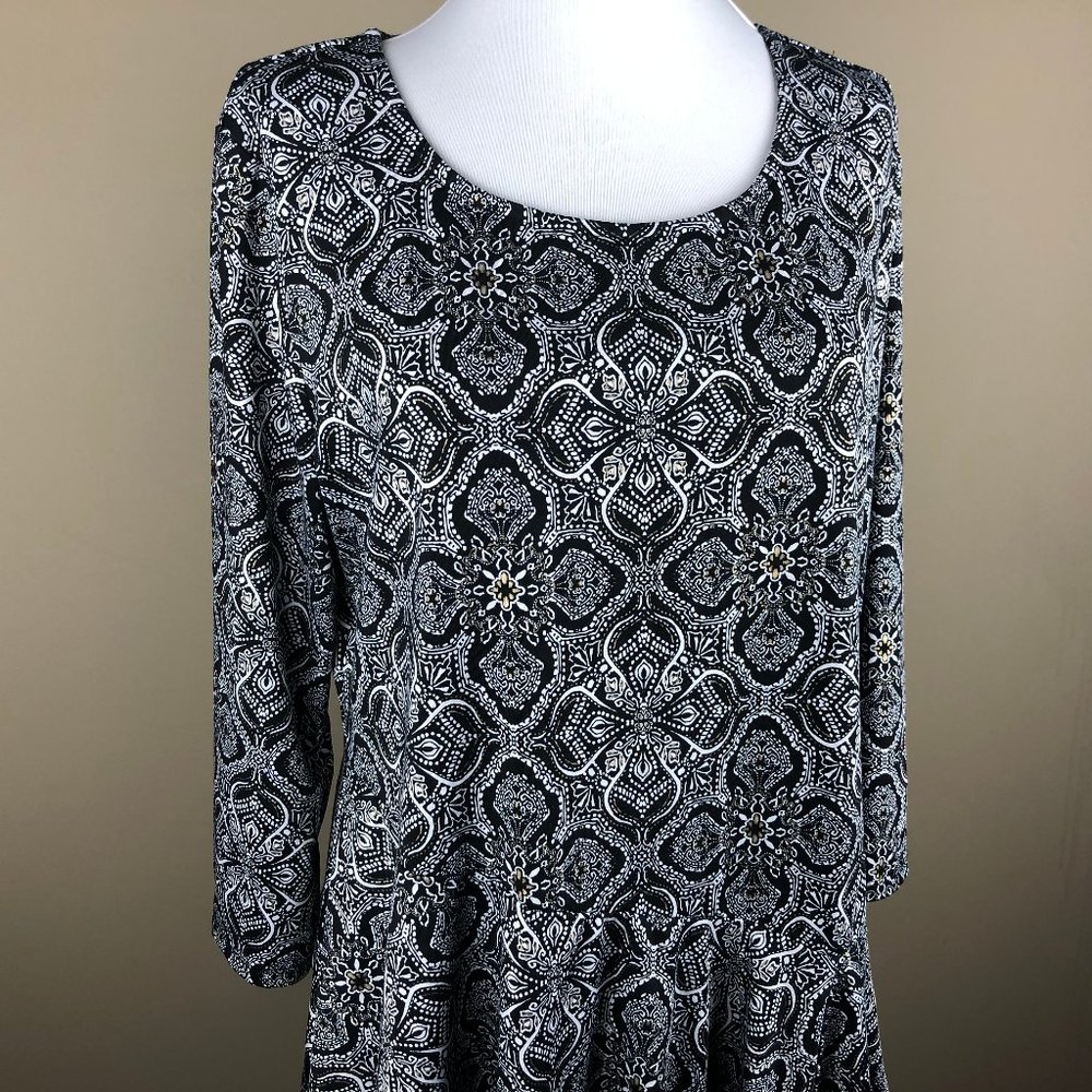 Roz & Ali 3/4 Sleeve Blouse Petite Size L Black